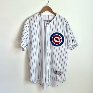 Chicago Cubs Jersey, White Pinstripes, Large